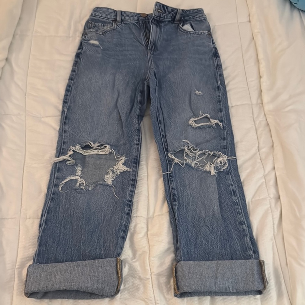 GARAGE Straight Leg Ripped Jeans